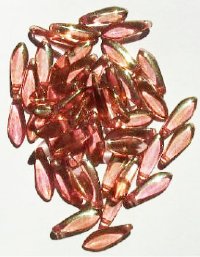 50 5x16mm Transparent Pink Golden Lustre Dagger Beads
